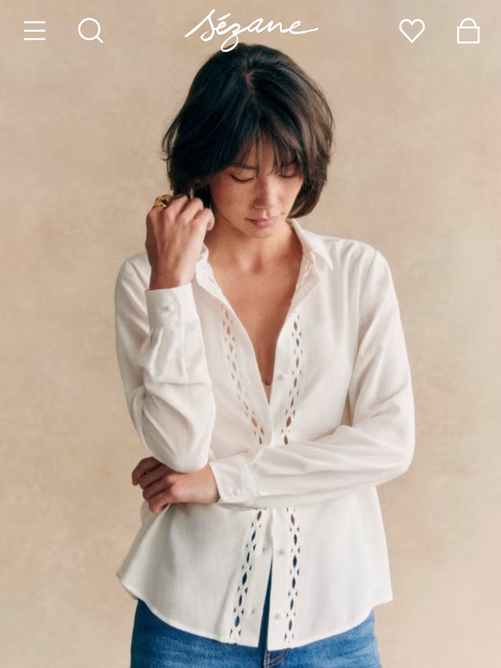 Sézane White Silk button up cutout Blouse shirt- brand new with tags